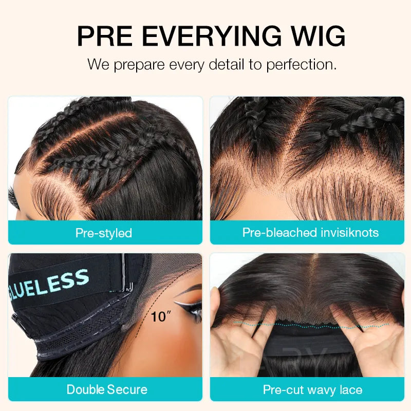 Pre Braid with Pre Baby Hair 10x6 Parting Max Pre Cut Transparent Lace Frontal Glueless Water Wave Wig Put On & Go Human Hair