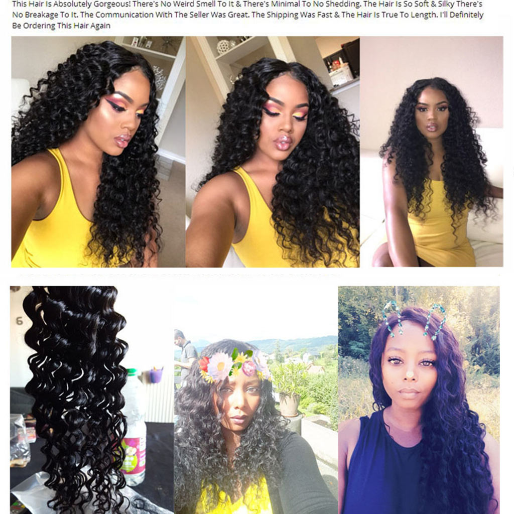 3 Bundles 9A Deep Wave Human Hair Bundles Brazilian Virgin Hair Natural Color
