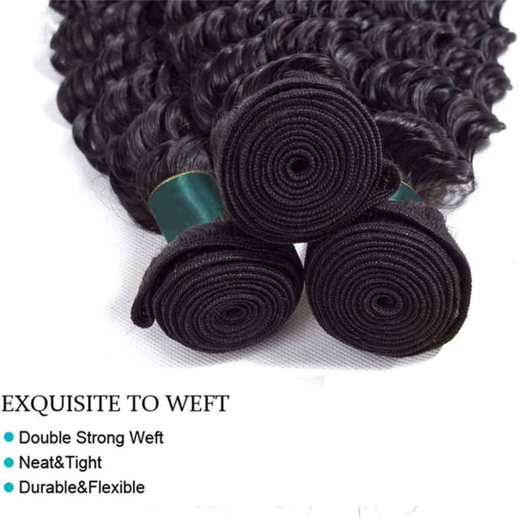 3 Bundles 9A Deep Wave Human Hair Bundles Brazilian Virgin Hair Natural Color
