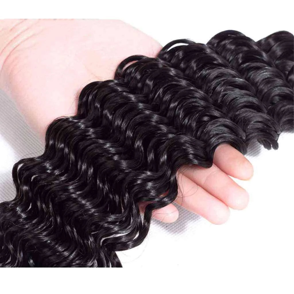 3 Bundles 9A Deep Wave Human Hair Bundles Brazilian Virgin Hair Natural Color