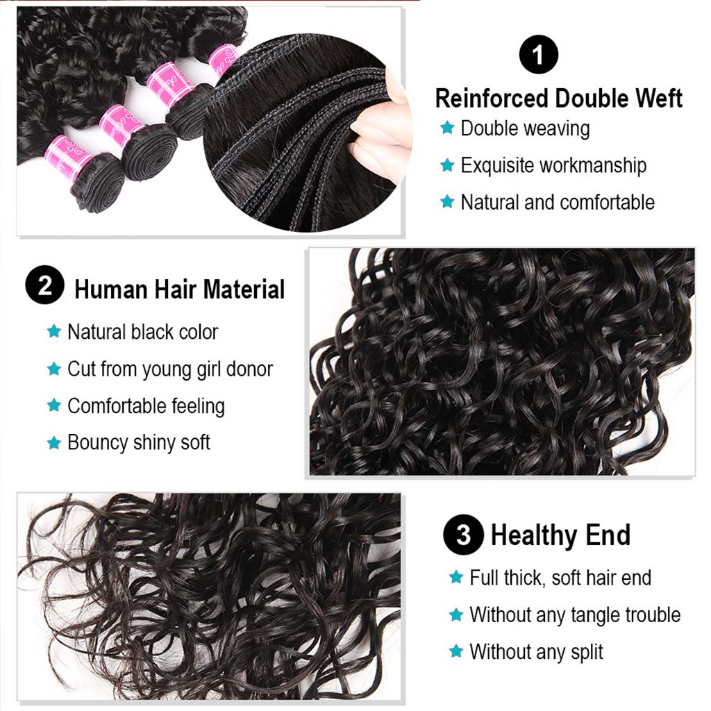 9A Grade Water Wave 3 Bundles With Frontal Brazilian Virgin Hair