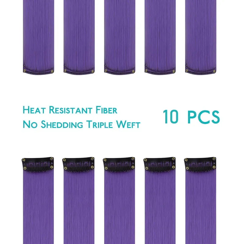 Clip In Seamless Reusable Hair Extensions Colored Silky Straight Human Hair 10Pcs/25g