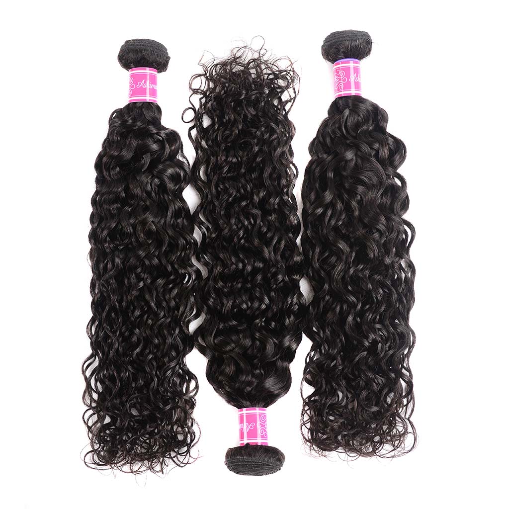10A Water Wave Hair 4 Bundles With Closure Brazilian Hair Natural Color
