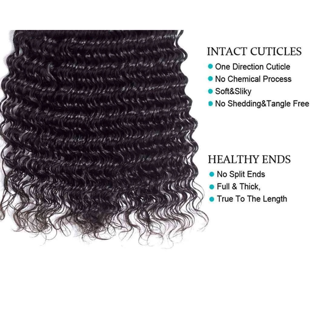 3 Bundles 9A Deep Wave Human Hair Bundles Brazilian Virgin Hair Natural Color