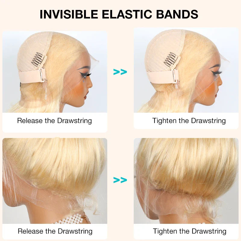 Upgrade Glueless Invisi Strap 360 Skin Lace Frontal 613 Blonde Straight Wig No Gel Stable Put on & Go Wigs