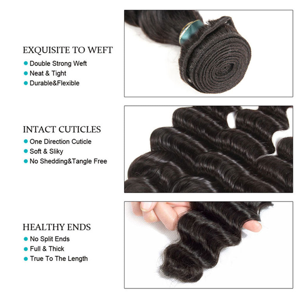 4 Bundles 9A Loose Deep Wave Brazilian Human Hair Bundles Natural Color