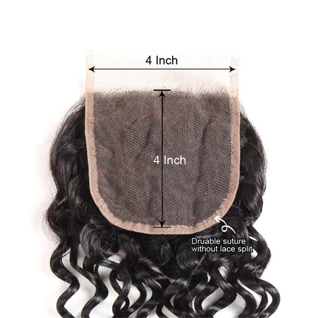 10A Water Wave Hair 4 Bundles With Closure Brazilian Hair Natural Color