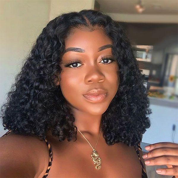 Bohemian Curly Wear And Go Water Wave HD Transparent Lace Closure Bob Wig With Pre-cut lace & Bleached Knots