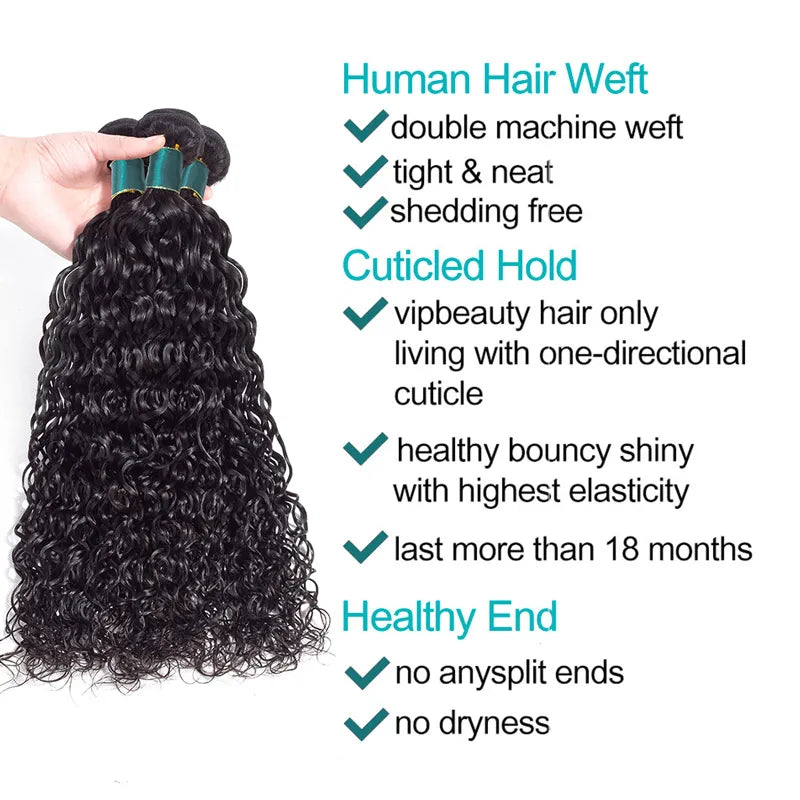 4 Bundles 10A Water Wave Brazilian Human Hair Bundles Natural Color