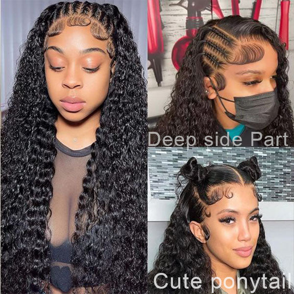 Pull Go 13x6 Full Wig Water Wave Transparent Lace Wig Natural Black Color
