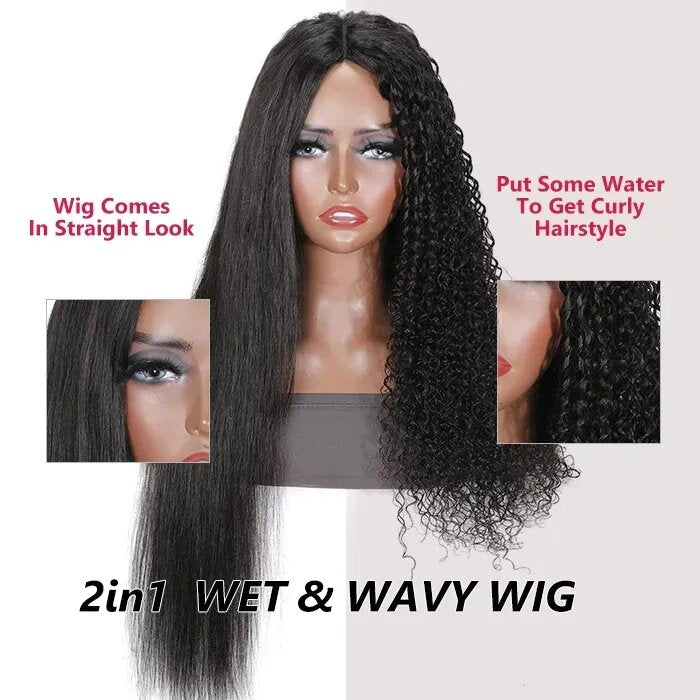 Ready to Wear Magic Wet and Wavy Pre Cut Lace Water Wave 2 in 1 Dry Straight & Wet Curly Wig with Pre Bleached Knots & Plucked Hairline