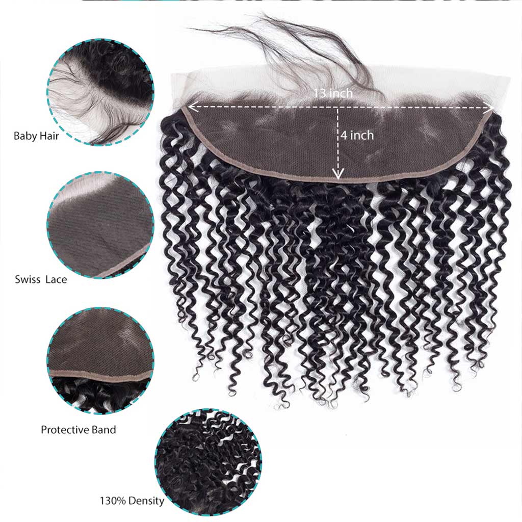 10A Kinky Curly Brazilian Hair 3 Bundles With Frontal Human Hair