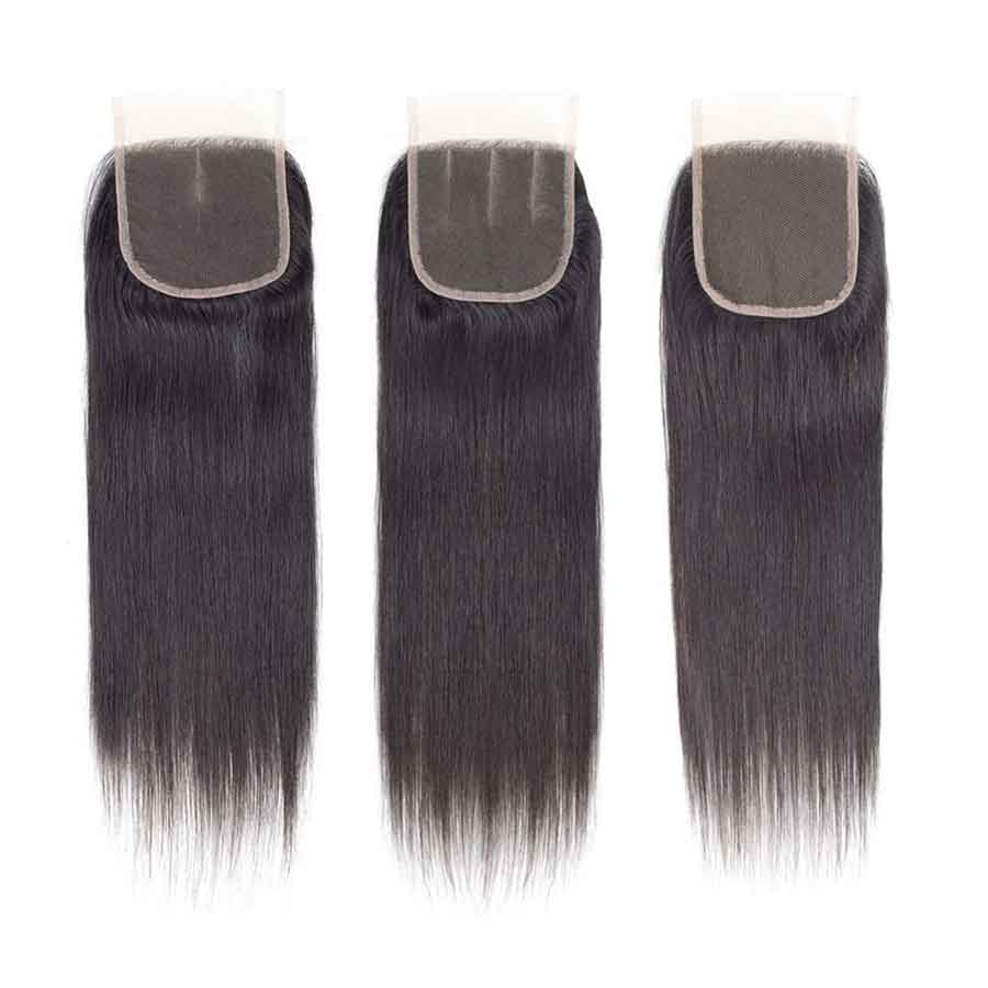 Ashimary Straight Hair 4x4Inchs Lace Closure Natural Color Remy Hair Closure 100% Human Hair