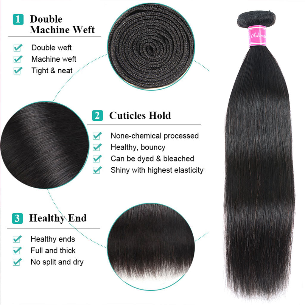 10A Straight Brazilian Human Hair Bundles Virgin Hair Natural Color