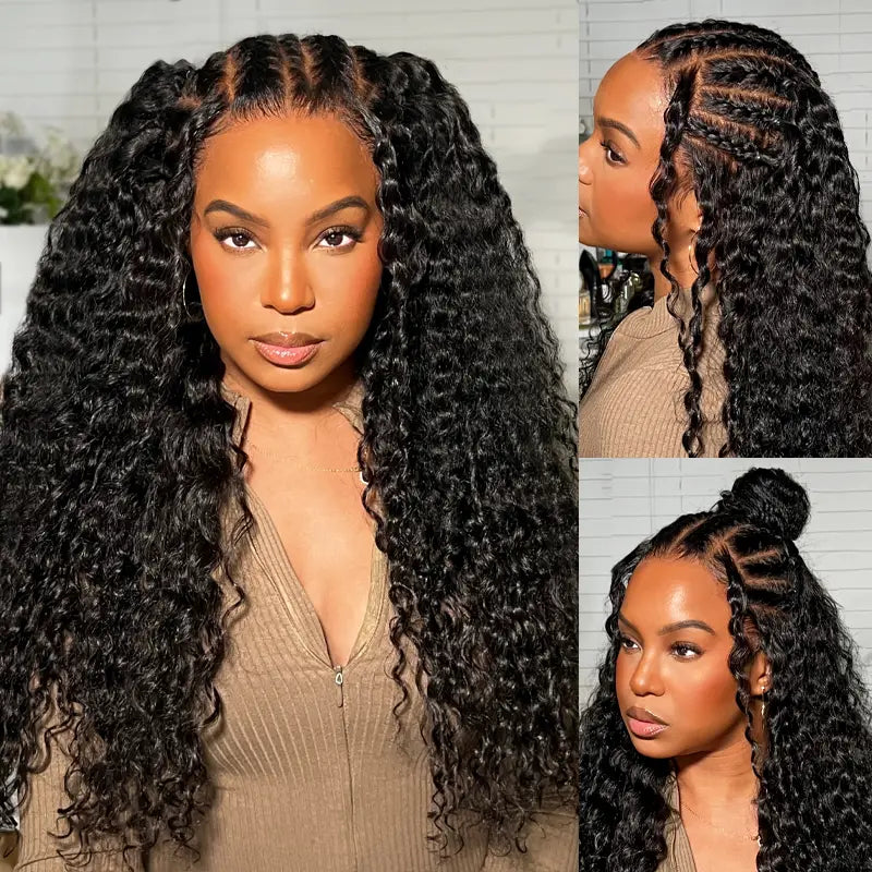 Pull Go 13x6 Full Wig Deep Wave Transparent Lace Frontal Wig Natural Black Color
