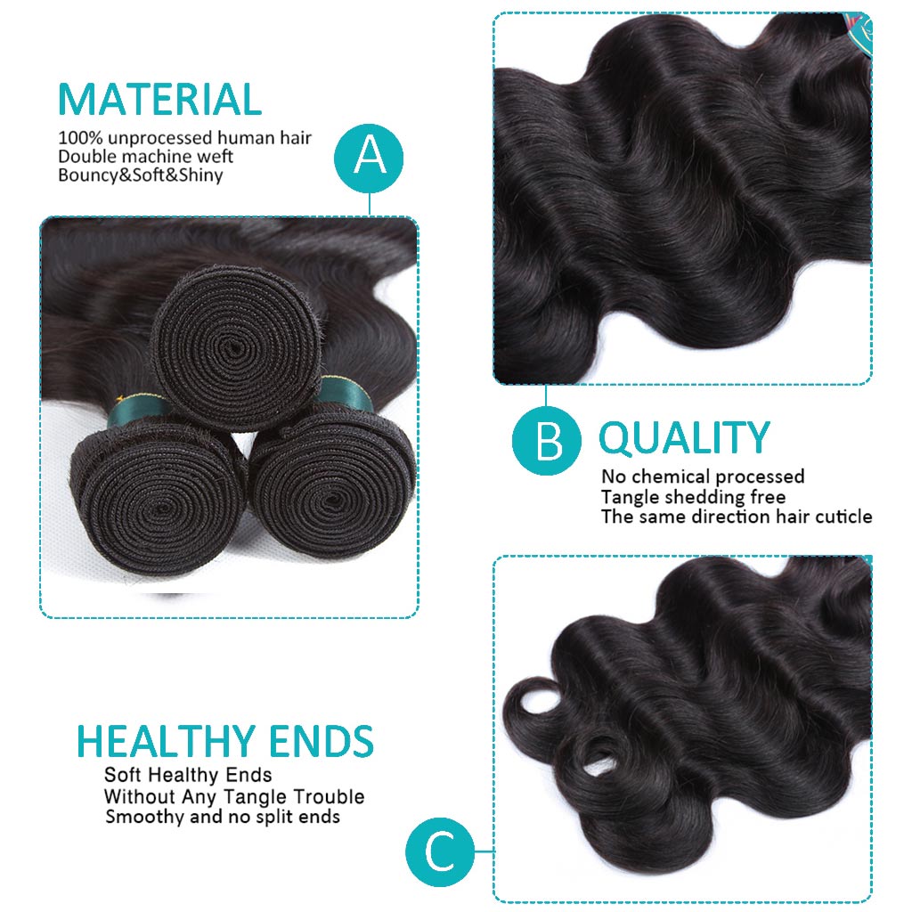 10A Brazilian Body Wave Hair 3 Bundles With Frontal Human Hair