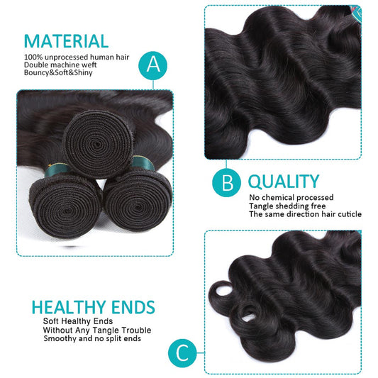 10A Brazilian Body Wave Hair 3 Bundles With Frontal Human Hair