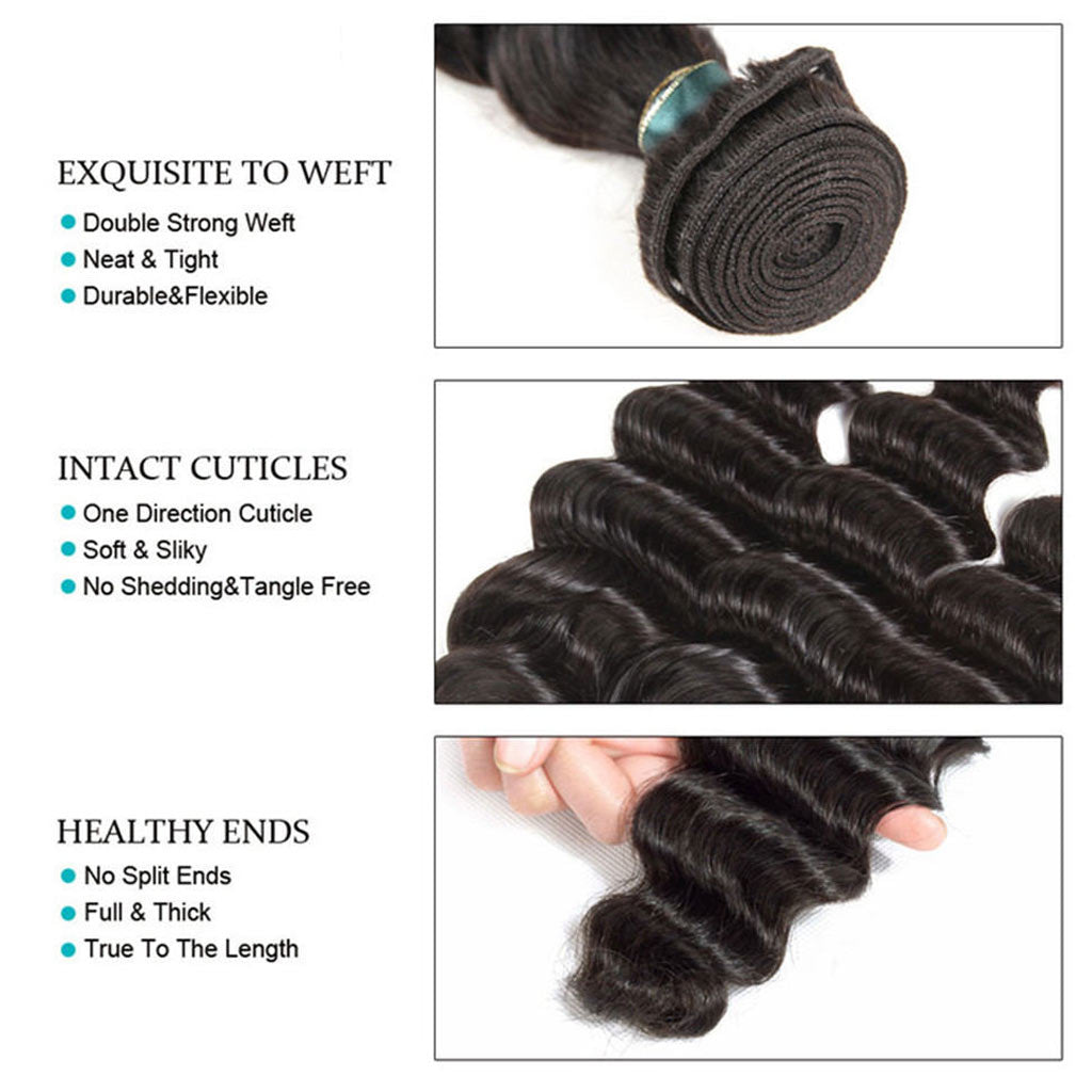 3 Bundles 10A Loose Deep Wave Virgin Hair Bundles Natural Color