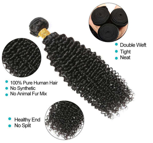 10A Kinky Curly Hair 4 Bundles With Closure Brazilian Hair Natural Color
