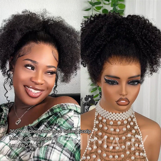 BOGO Kinky Curly Invisi Strap Snug Fit 360 Transparent Lace Frontal Updo Freely Human Hair Wig