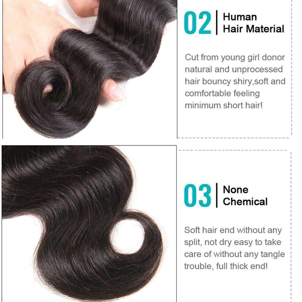 3 Bundles 9A Body Wave Human Hair Bundles Natural Color
