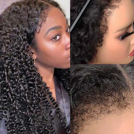 4C Edges Curly Baby Hair 13x4 & 13x6  HD Invisible Lace Frontal Kinky Curly Wigs Pre Bleached Knots Hair