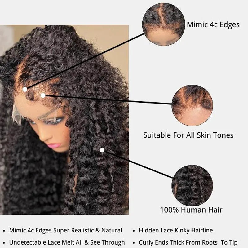 4C Hairline Wigs - Kinky Curly 4x4 & 4x6 Lace Closure with Realistic Hairline Human Hair Wig with Natural 4C Edges