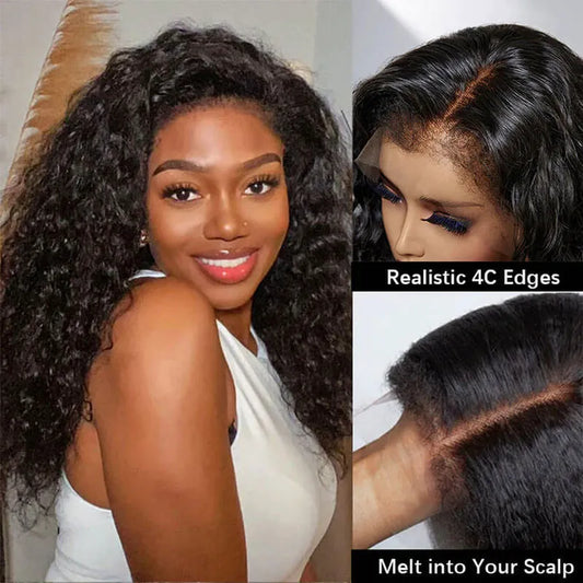 4C Hairline Wigs - Water Wave 4x4 & 4x6 Lace Closure with Realistic Hairline Wet Curly Human Hair Wig with Natural 4C Curly Baby Hair