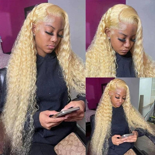 Long Wig | 613 Blonde Water Wave 13x4 Transparent Lace Frontal Human Hair Wig 28-32 Inch