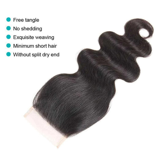 Ashimary Body Wave Hair 4x4Inchs Lace Closure Natural Color 100% Human Hair