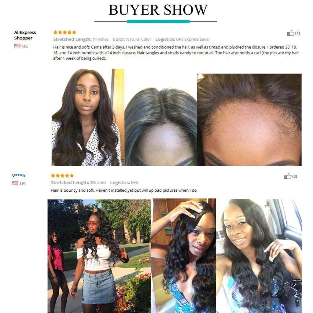 Ashimary Body Wave Hair 4x4Inchs Lace Closure Natural Color 100% Human Hair