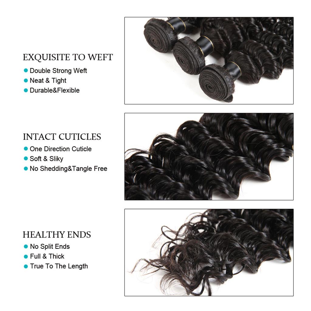 4 Bundles 10A Deep Wave Human Hair Bundles Natural Color