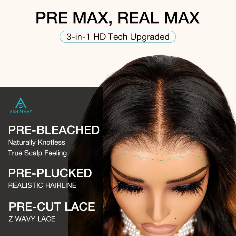BOGO 360 Lace Frontal with Invisi Strap 3D Bouncy Body Wave Black Ombre Brown Highlight Pre Plucked Wig