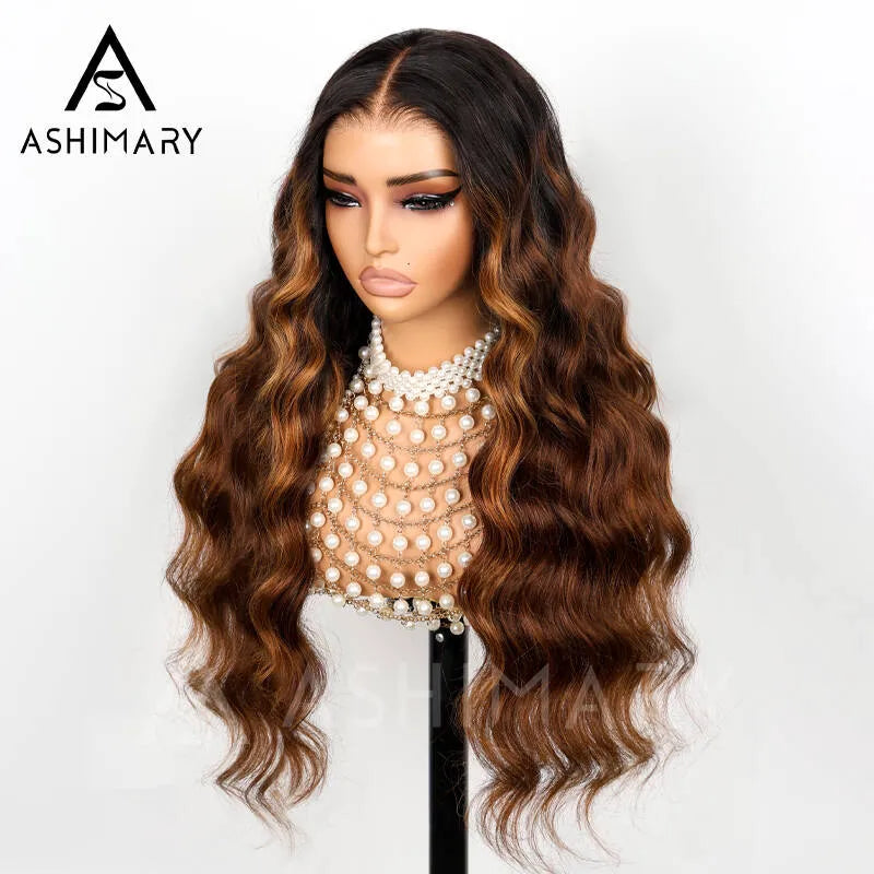 BOGO 360 Lace Frontal with Invisi Strap 3D Bouncy Body Wave Black Ombre Brown Highlight Pre Plucked Wig