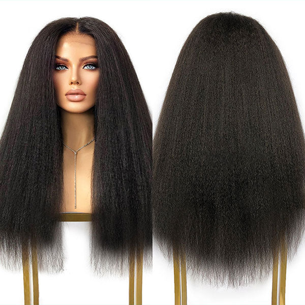 Ashimary Kinky Straight 13x6 HD invisible Lace Front Wig Black hair With Natural Hairline