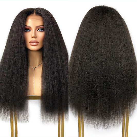 Ashimary Kinky Straight 13x6 HD invisible Lace Front Wig Black hair With Natural Hairline