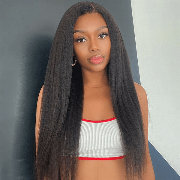 Ashimary Kinky Straight 13x6 HD invisible Lace Front Wig Black hair With Natural Hairline