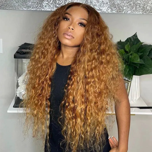 Extra 70% OFF | Water Wave Invisi Strap 360 Skin Lace Frontal Ombre Honey Blonde Wig With Chocolate Dark Roots Pre Everything Glueless Wig