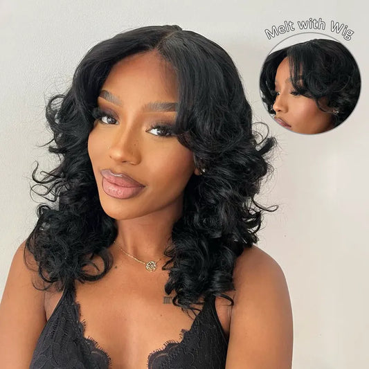 Ashimary Clip In Curtain Bang Hairstyles with Temples Melt Lace Natural Black Human Hair Extension