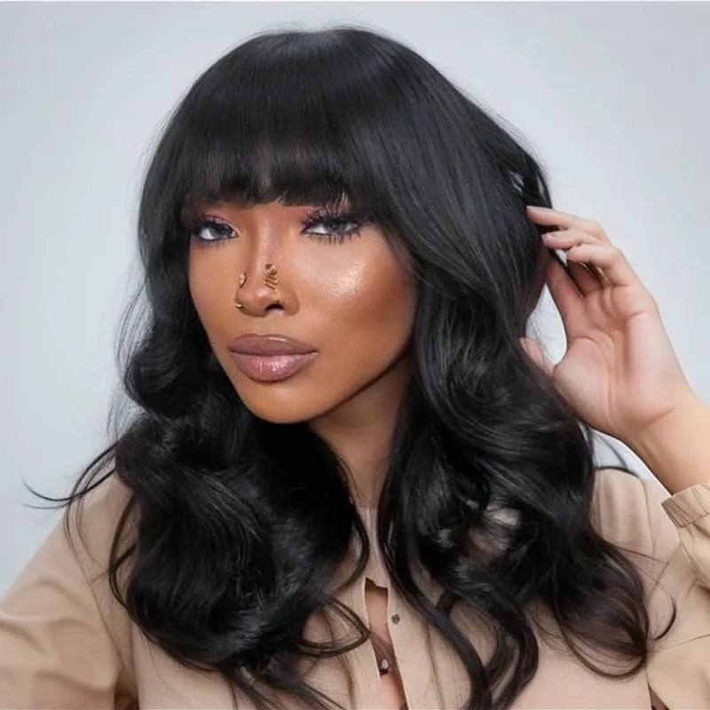 Ashimary Clip In Bang with Temples Hand-Tied Melt Lace Natural Black Straight Human Hair Extension