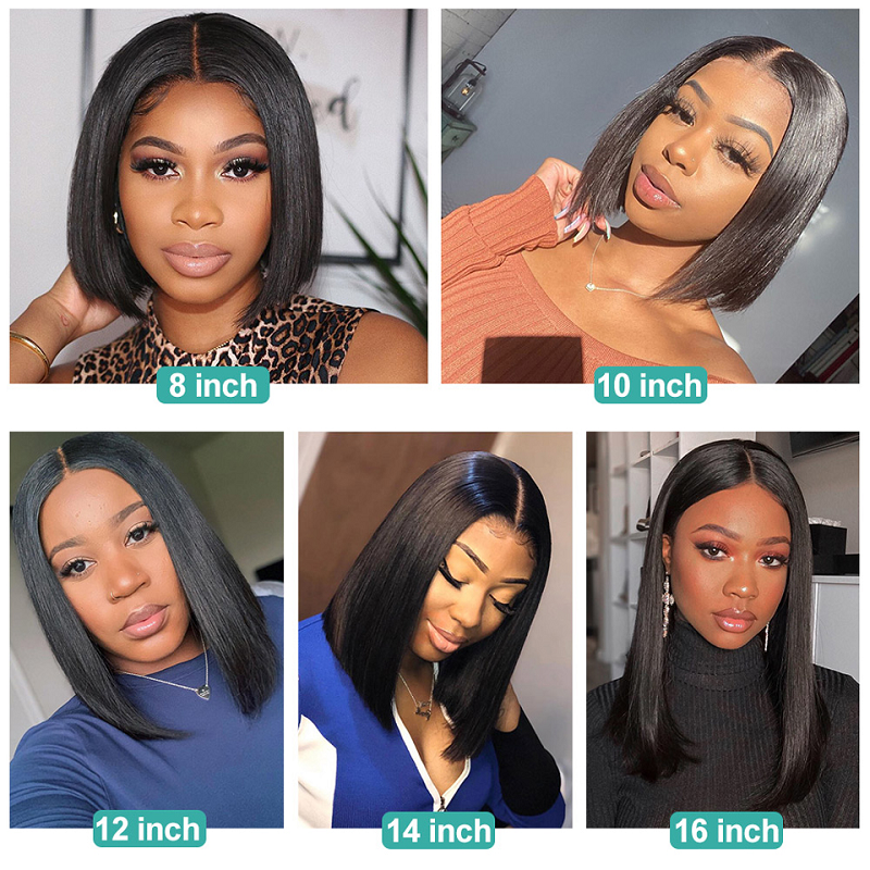 Short Straight Bob Double Drawn High Density Transparent Lace Frontal Wigs Human Hair