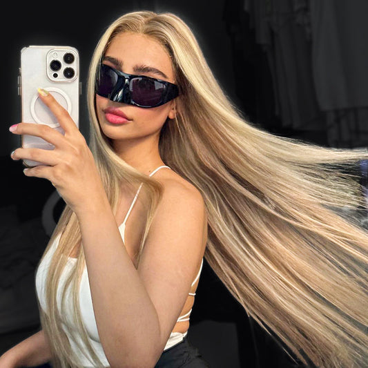Long Wig | Blonde Balayage on Brown Transparent Pre Cut Lace Closure Straight Wig 28-32 Inch