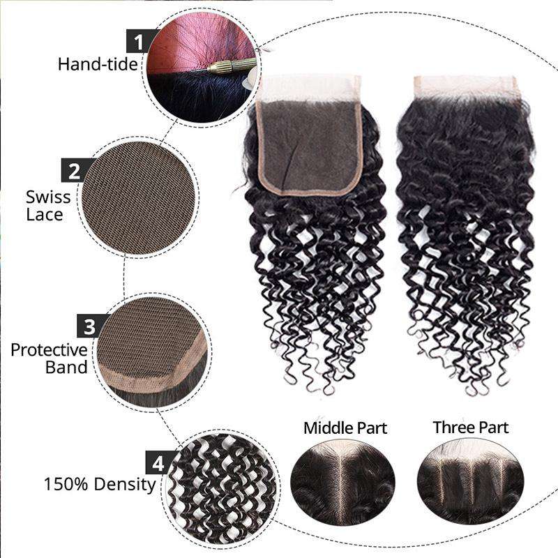 10A Jerry Curly Virgin Hair 3 Bundles With Closure 100% Human Hair