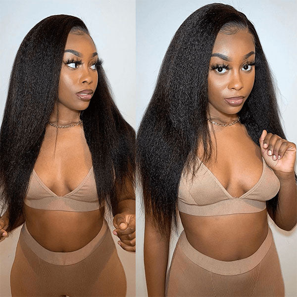 Ashimary Kinky Straight 13x6 HD invisible Lace Front Wig Black hair With Natural Hairline