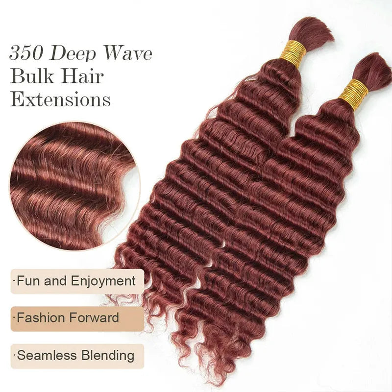 Ashimary Deep Wave Reddish Brown Bulk Human Hair For Knotless Braiding 3pcs/pack