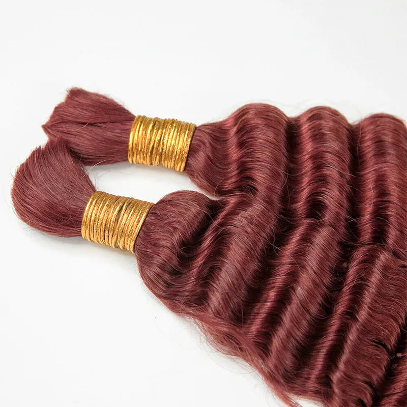 Ashimary Deep Wave Reddish Brown Bulk Human Hair For Knotless Braiding 3pcs/pack