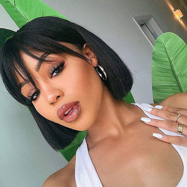 Ashimary Double Drawn High Density Pull Go 3x1 Wig True Scalp Lace Glueless Bob Wig With Bangs