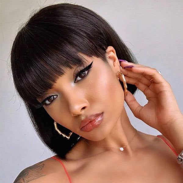 Ashimary Double Drawn High Density Pull Go 3x1 Wig True Scalp Lace Glueless Bob Wig With Bangs
