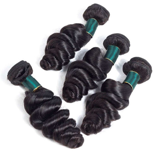 4 Bundles 10A Loose Wave Brazilian Human Hair Bundles Natural Color