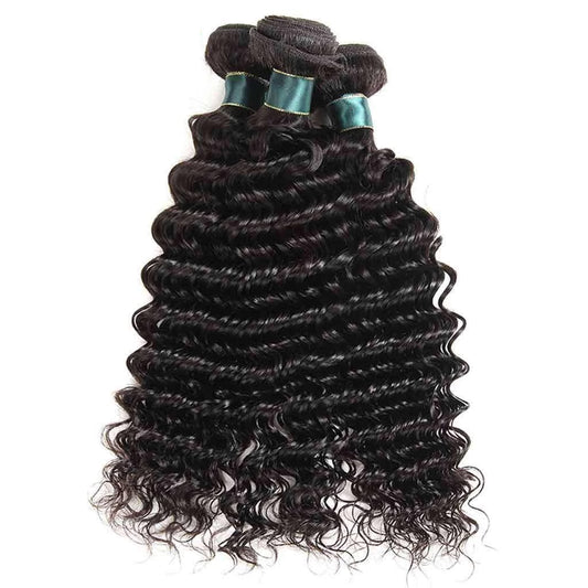 3 Bundles 9A Deep Wave Human Hair Bundles Brazilian Virgin Hair Natural Color